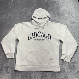 Chicago The Windy‎ City Hoodie Men's Small Beige Pullover Graphic Sweatshirt
